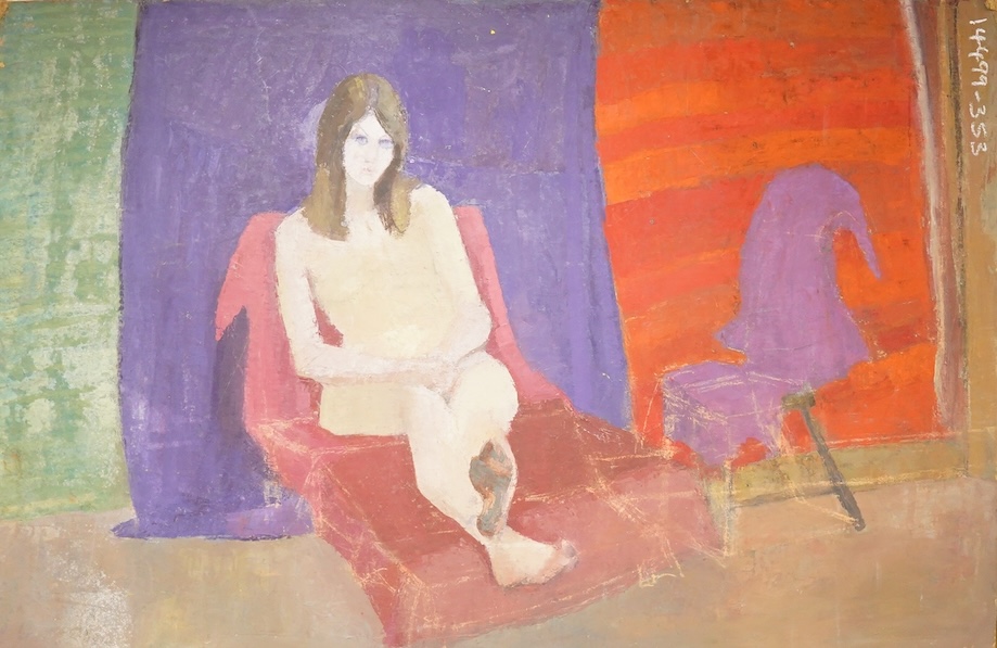 Modern British, portrait of a lady, nude study verso, oil on board, unframed, 40 x 77cm